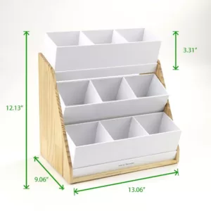 Mind Reader 9-Compartment White Condiment Organizer with Wood Base