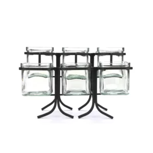 Mind Reader 48 oz. 6-Compartment Black Metal Condiment Server Jar Stand, Garnish Station for Restaurant, Bars, Removable Jars