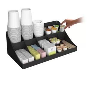 Mind Reader Cup & Lid Organizer & Coffee Condiment Organizer, 15 Compartment, Black