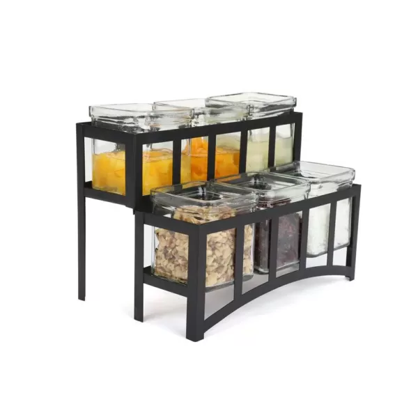 Mind Reader 48 oz. 6-Compartment 2-Tier Black Metal Condiment Server Jar Stand, Garnish Station for Restaurant, Bars, Removable Jars