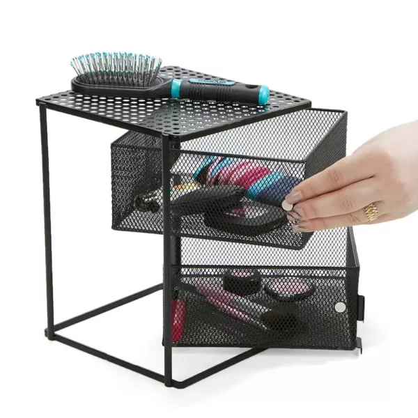 Mind Reader Rotating All Purpose 2 Tier Shelf, Baskets, Drawers with Magnets, Black