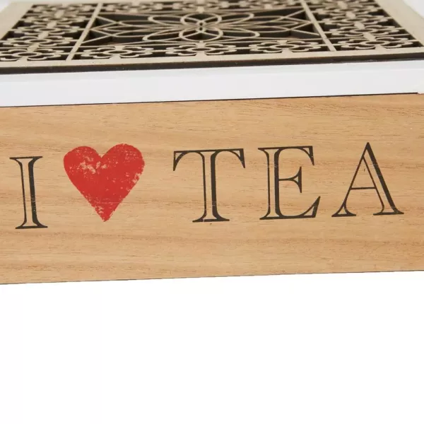 Mind Reader Brown Tea Box Storage Holder with Wood Floral Pattern