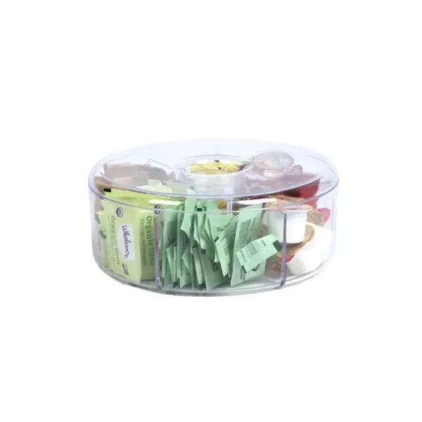 Mind Reader Clear Acrylic Tea Bag Storage and Organizer 6-Compartment Tea Bag Holder with Lid, Round Pantry Organizer for Kitchen