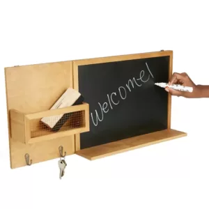 Mind Reader Brown Wall Mount Chalk Memo Board Entrance Organizer Rack