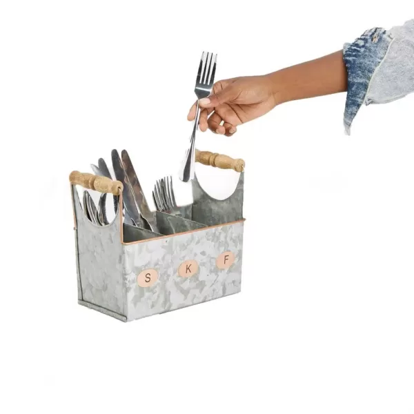 Mind Reader Silver Galvanized Utensils Caddy Kitchen Condiment Organizer