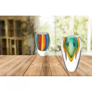 Badash Crystal 6 in. Rainbow Murano Style Art Glass Vase