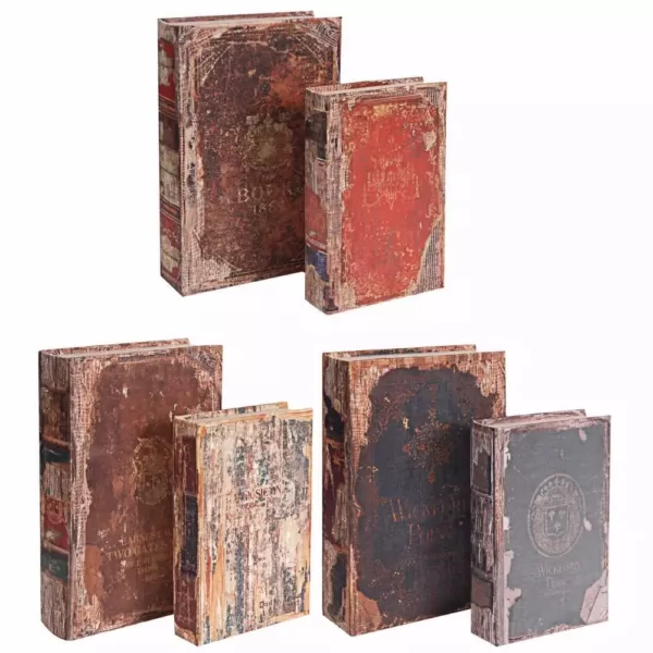 Benjara Antique Distressed Multi-color Wooden Book Boxes