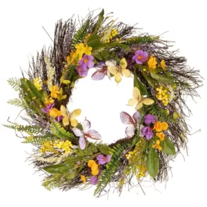 National Tree Company 24 in. Spring Mixed Flowers Wreath