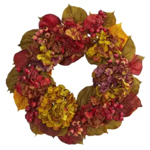 Nearly Natural 24 in. Fall Hydrangea Wreath