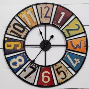 Pinnacle Vintage License Plates Multi-Color Clock