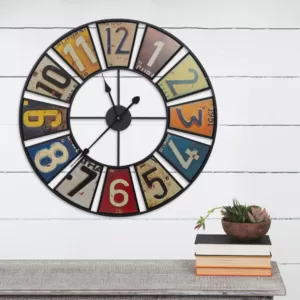 Pinnacle Vintage License Plates Multi-Color Clock