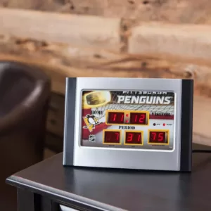 Team Sports America Pittsburgh Penguins NHL Multi-Color Scoreboard Alarm Clock