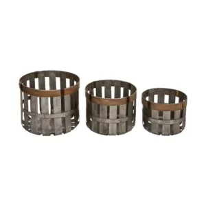 Glitzhome Farmhouse Slotted Galvanized Metal Storage Basket (Set of 3)