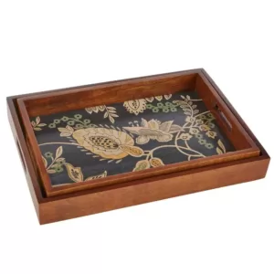 Home Decorators Collection Home Decorators Collection Floral and Wood Decorative Rectangle Tray (Set of 2)