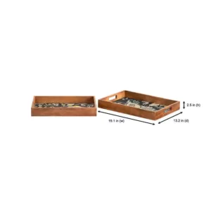 Home Decorators Collection Home Decorators Collection Floral and Wood Decorative Rectangle Tray (Set of 2)