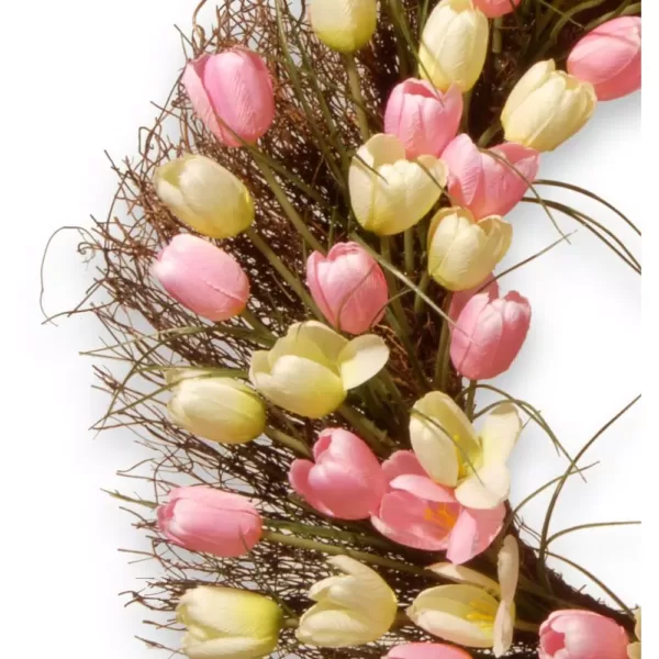 National Tree Company 32 in. Yellow and Pink Tulip Wreath