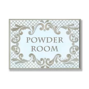 Stupell Industries 12.5 in. x 18.5 in. "Powder Room Aqua And Gold Lattice Bathroom" by Jane Keltner Printed Wood Wall Art