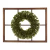 Glitzhome 18 in. Dia Boxwood Wreath with 28 in. H Wooden Window Frame