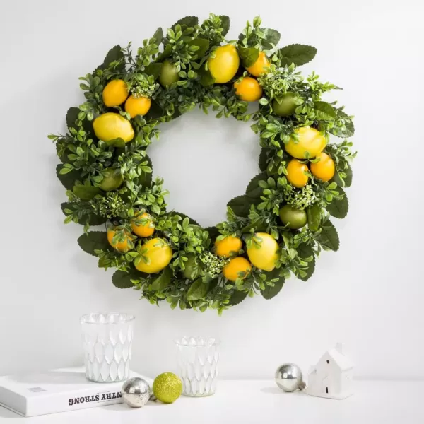 Glitzhome 22 in. D Artificial Greenery Lemon Wreath