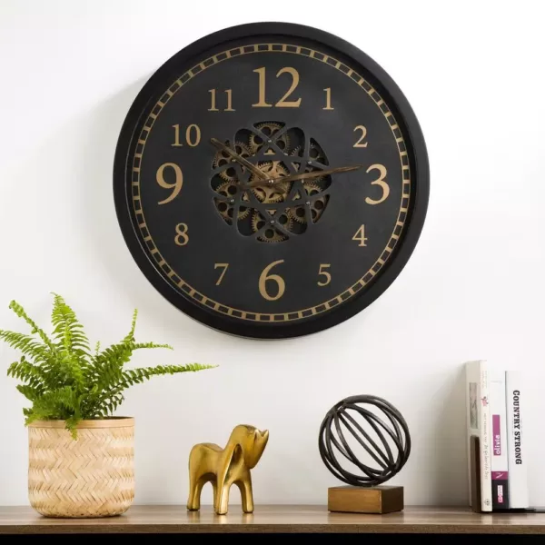 Glitzhome 22.83 in. D Morden Oversized Metal Wall Clock with Moving Gears