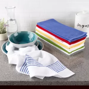 Lavish Home Multi-Color Diamond Weave Striped and Solid Color Cotton Kitchen Towel Set (8-Pieces)