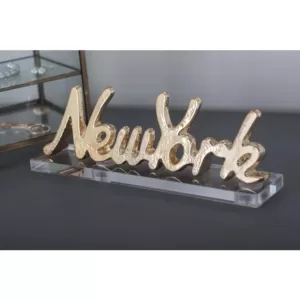 LITTON LANE 9 in. x 3 in. Gold and Silver Aluminum New York Letter Cut-outs with Clear Acrylic Base (Set of 2)