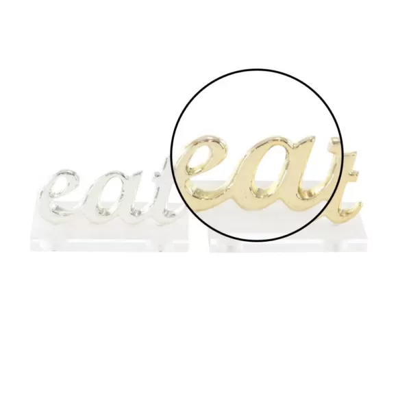 LITTON LANE 4 in. x 2 in. Modern "Eat" Gold and Silver Aluminum Cutouts (Set of 2)