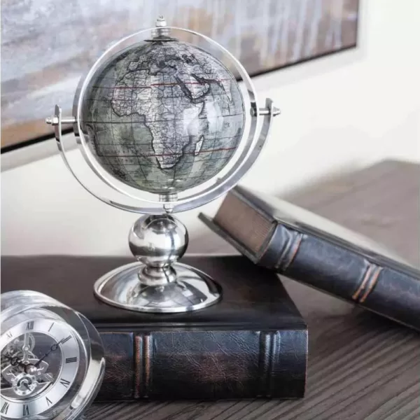 LITTON LANE 10 in. x 8 in. Modern Decorative Globe in Brown and Silver