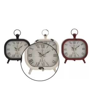 LITTON LANE Classic Rounded Rectangle Iron Table Clock in Distressed Red and Black or White (3-Pack)