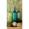 LITTON LANE 16 in. Polished Assorted Colors and Geometric Embossed Embellishments Glass Decorative Vases (Set of 3)