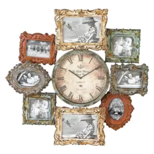 LITTON LANE 25 in. x 25 in. Metal Photo Frame and Wall Clock