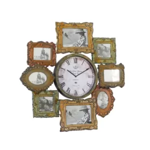 LITTON LANE 25 in. x 25 in. Metal Photo Frame and Wall Clock