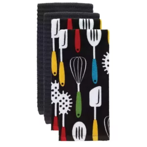 RITZ T-fal Multicolor Utensiles Cotton Fiber Reactive Print and Solid Kitchen Dish Towel (Set of 4)