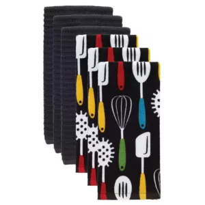 RITZ T-fal Utensiles Multicolor Cotton Fiber Reactive Print and Solid Kitchen Dish Towel (Set of 6)