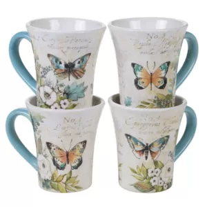 Certified International Nature Garden 4-Piece Seasonal Multicolored Earthenware 12 oz. Mug Set (Service for 4)