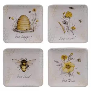 Certified International Bee Sweet 4-Piece Seasonal Multicolored Earthenware 6 in. Canape Plate Set (Service for 4)