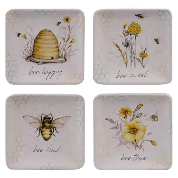 Certified International Bee Sweet 4-Piece Seasonal Multicolored Earthenware 6 in. Canape Plate Set (Service for 4)