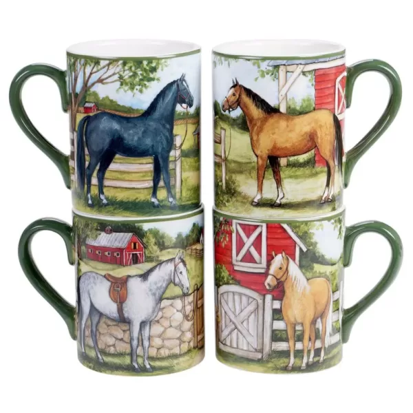 Certified International Clover Farm 4-Piece Seasonal Multicolored Earthenware 14 oz. Mug Set (Service for 4)