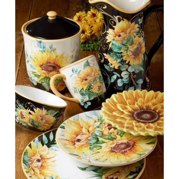 Certified International Sunflower Fields 3-Piece Seasonal Multicolored Earthenware 96, 74, 52 oz. Canister Set