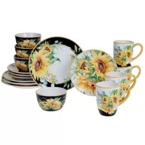 Certified International Sunflower Fields 16-Piece Seasonal Multicolored Earthenware Dinnerware Set (Service for 4)