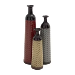 LITTON LANE Chevron Set of 3 Metal Decorative Vase