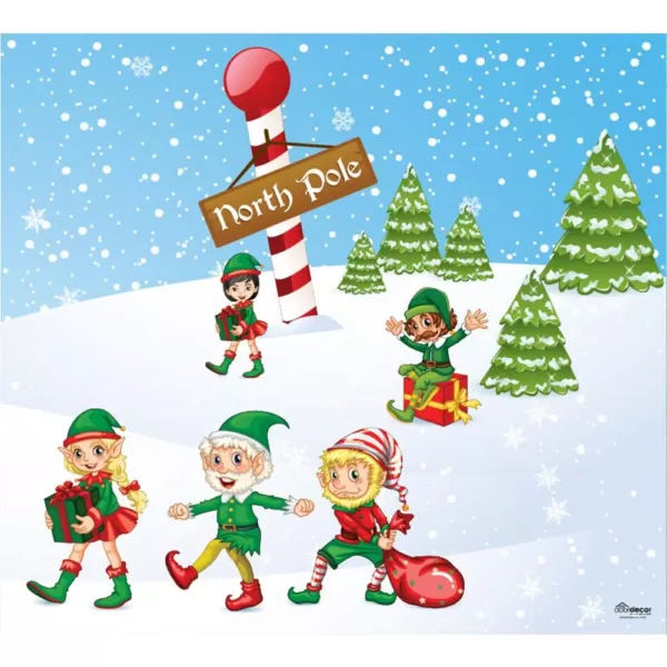 My Door Decor 7 ft. x 8 ft. North Pole Elves-Christmas Garage Door Decor Mural for Split Car Garage