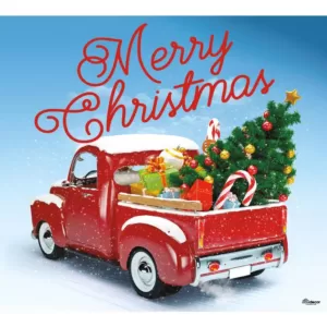 My Door Decor 7 ft. x 8 ft. Red Truck Christmas-Christmas Garage Door Decor Mural for Single Car Garage