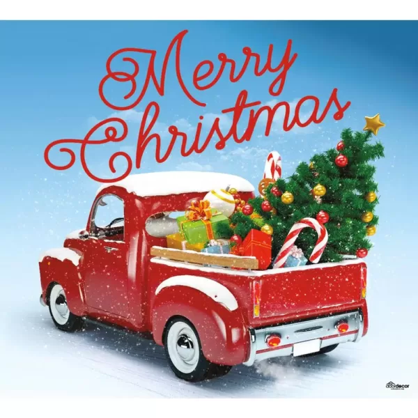 My Door Decor 7 ft. x 8 ft. Red Truck Christmas-Christmas Garage Door Decor Mural for Single Car Garage