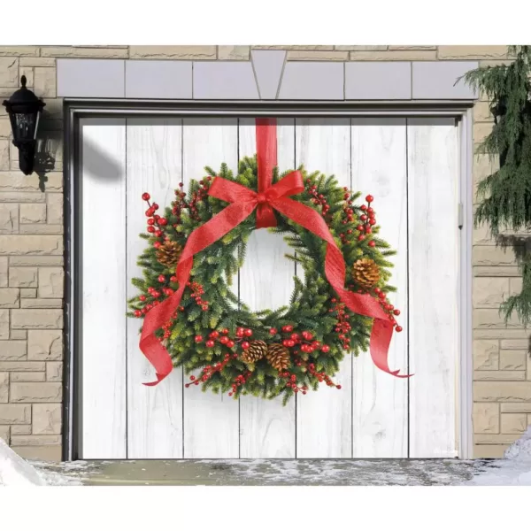 My Door Decor 7 ft. x 8 ft. Christmas Wreath-Christmas Garage Door Decor Mural for Single Car Garage