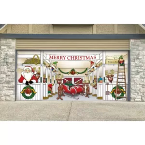 My Door Decor 7 ft. x 16 ft. Huge Santa's Reindeer Barn Christmas Garage Door Decor Mural for Double Car Garage