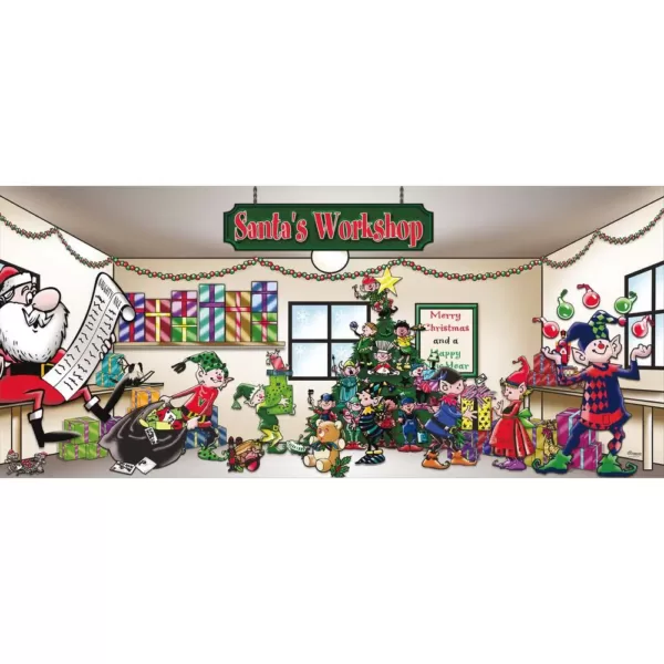 My Door Decor 7 ft. x 16 ft. Santa's Workshop Christmas Garage Door Decor Mural for Double Car Garage