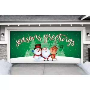 My Door Decor 7 ft. x 16 ft. Christmas Characters Seasonal Greetings-Christmas Garage Door Decor Mural for Double Car Garage