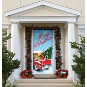 My Door Decor 36 in. x 80 in. Red Truck Christmas-Christmas Front Door Decor Mural