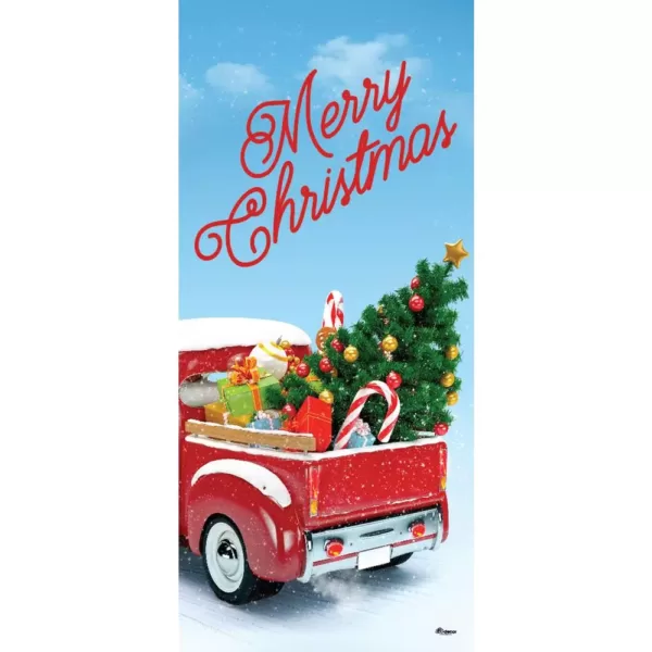 My Door Decor 36 in. x 80 in. Red Truck Christmas-Christmas Front Door Decor Mural